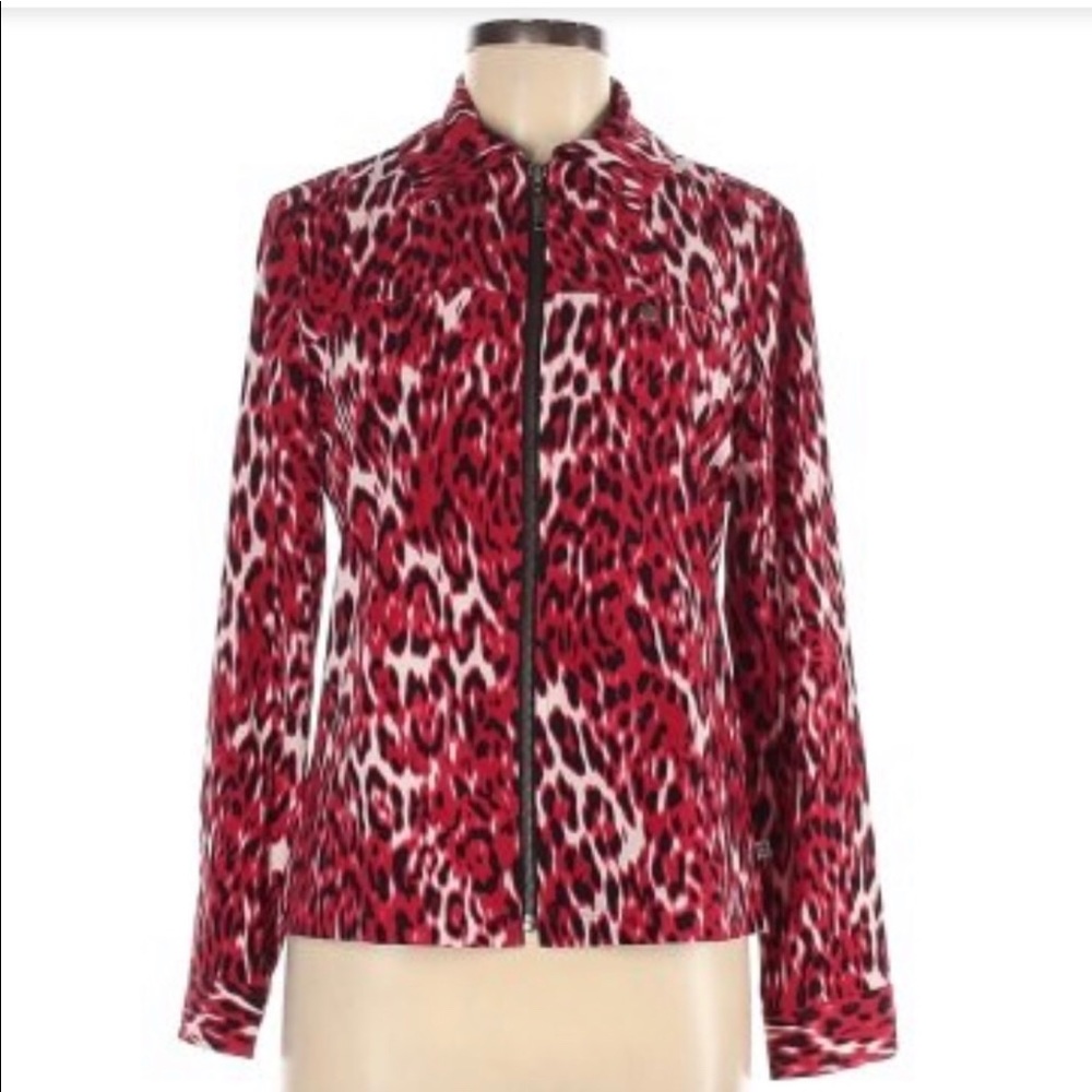 Zenergy by Chico’s Red Animal Print Jacket Full Zip Sz 4 (zenergy Sz 0)